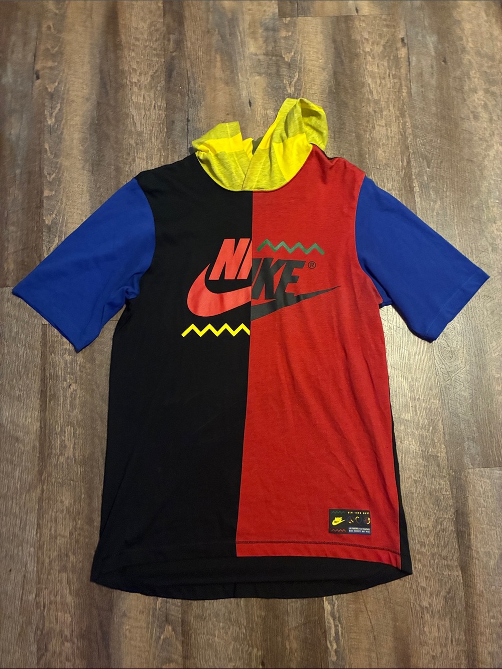 Nike Colorblock Short Sleeve Hoodie Tee in Black, Red, Blue, Yellow